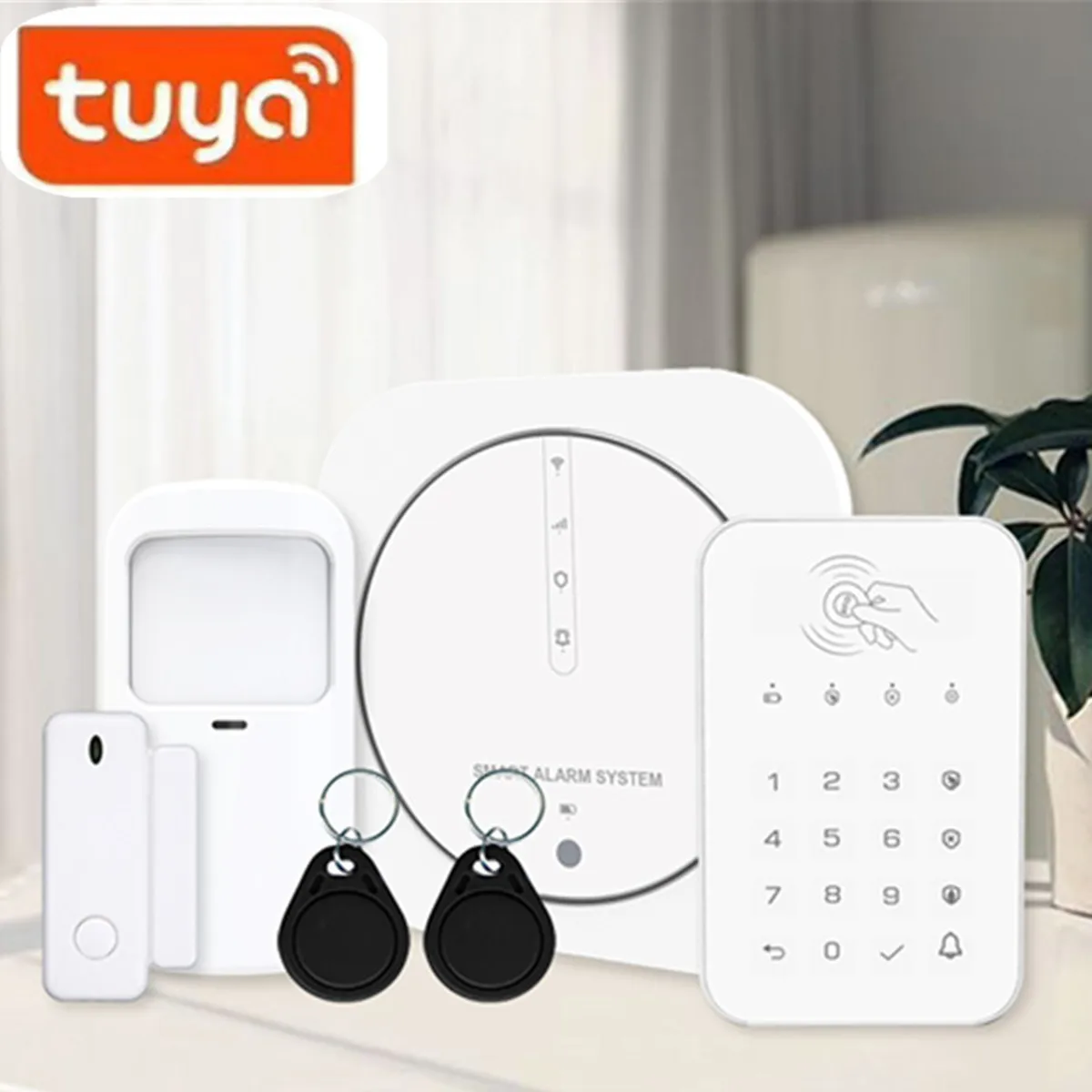 Tuya APP GSM WIFI  Alarm System With Touch Keypad  Rifd Smart PIR Detector Motion Sensor