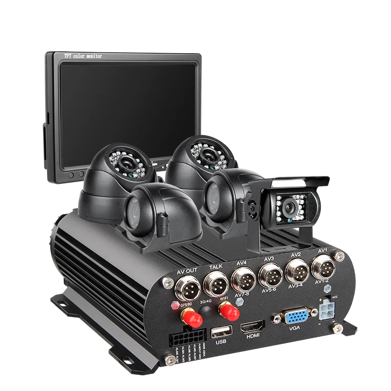 

Surveillance camera System with 8CH WiFi GPS 1080P AHD HDD Mobile DVR 7 inch VGA Monitor and 5 IR Waterproof Cameras