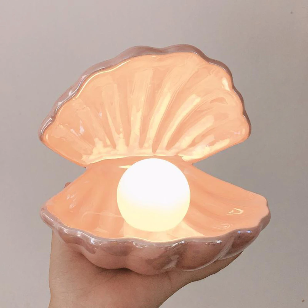Z2 Girl Series Ceramic Shell Pearl Night Light Streamer Mermaid Fairy Shell Night Lamp for Bedside Home Decoration Xmas Gift