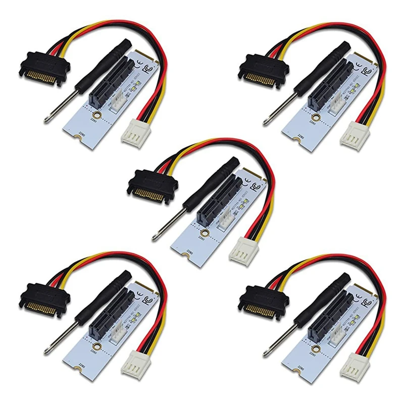 

5X NGFF M.2 To PCI-E 4X Riser Card M2 Key M To Pcie X4 Adapter With LED Voltage Indicator For ETH Bitcoin Miner Mining