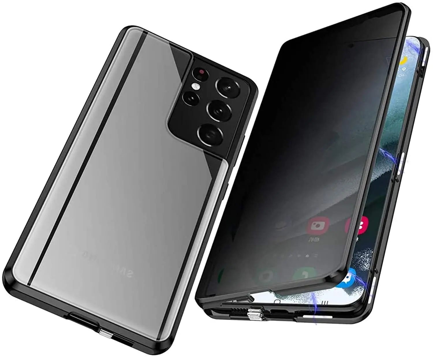 

Противошпионский Прозрачный чехол для Samsung Galaxy S22, ультрадвусторонний стеклянный магнитный металлический бампер, противоударный защитный ...