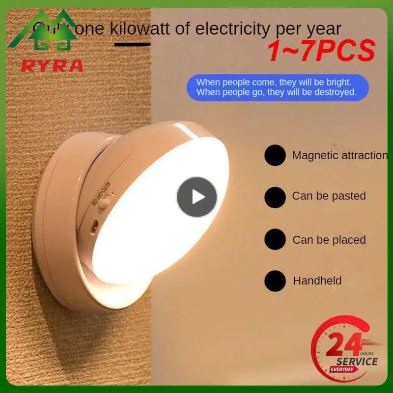 

1~7PCS Led Night Light USB Charging Motion Sensor Round Energy-saving Led Lamps Bedroom Sound/Light Control For Corridor Home