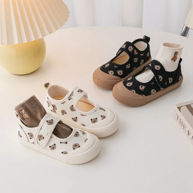 

Children Canvas Shoes Cute Bear Toddler Shoes for Girls Boys Fashion Soft Breathable Casual Shoes Kids Shallow Non-slip Flats