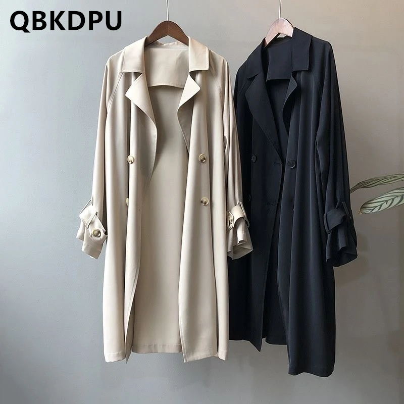 

Korean Oversized Double Breasted Mid-length Unlined Trench Coats Women Spring Loose Windbreaker Outwear Elegant Abrigos De Dama