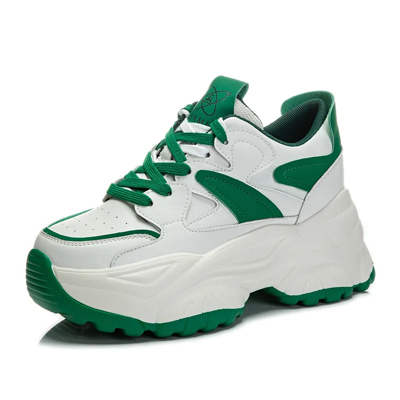 

Женские кроссовки на массивной платформе, повседневные лоферы из натуральной коровьей кожи, высотой 7,5 см