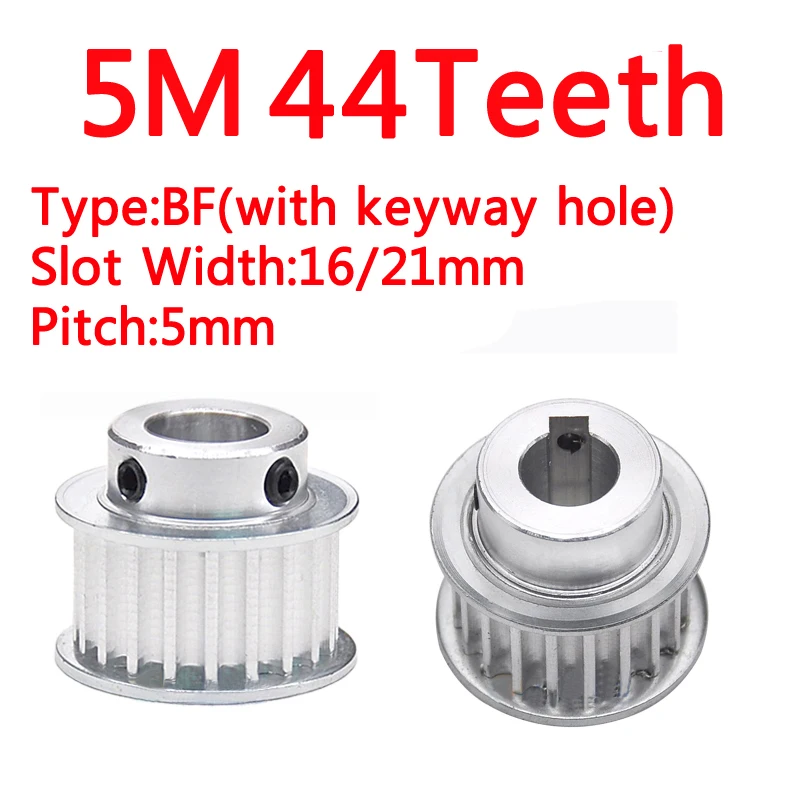 

5M 44 Teeth Timming Pulley 5M44T Synchronous Wheel Slot Width 16/21mm BF Type Convex Step with Keyway Hole 8X3.3mm Top Wire M6*2