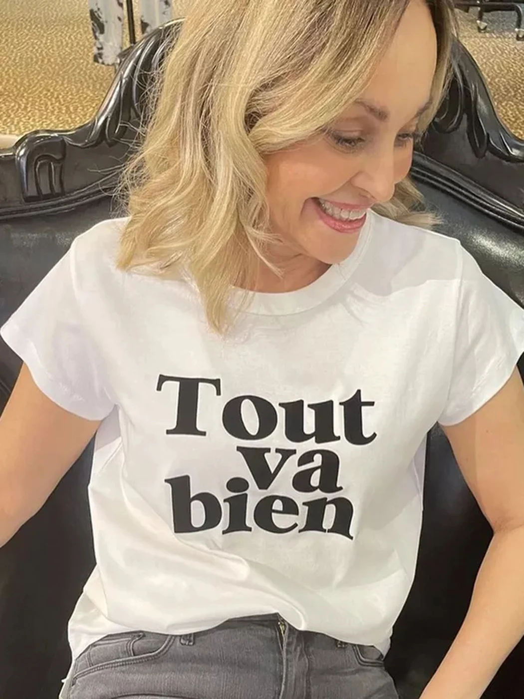 

Classic Letter Print T-shirt Women 2022 Summer Cotton White Tees O-neck Short Sleeve Hemming Arc Street Casual T Shirt Tops