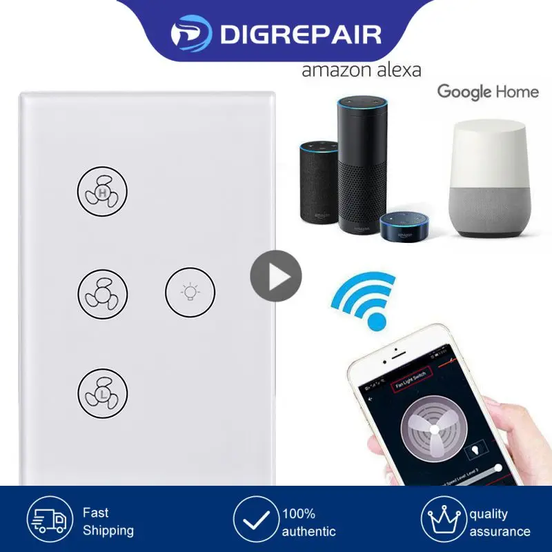 

Tuya Fan Lamp Switch Wifi Ceiling Fan Speed Controller Light Switch On/off Tuya Smart Life APP Remote Alexa Google Voice Control