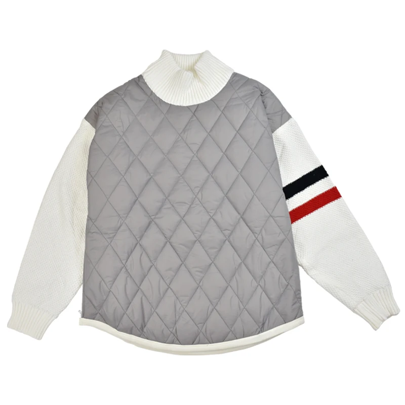 TB THOM Coats Winter Men's Jacket Classic Engineered RWB Stripe Knitted Sleeves Turtleneck Cotton-Padded Patchwork Pullovers