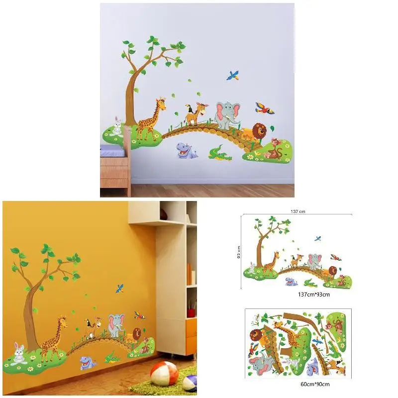 

Горячие 3D мультфильм джунгли дикие животные наклейки на стену Наклейка для детей гостиная домашний декор настенные наклейки украшения дома наклейки