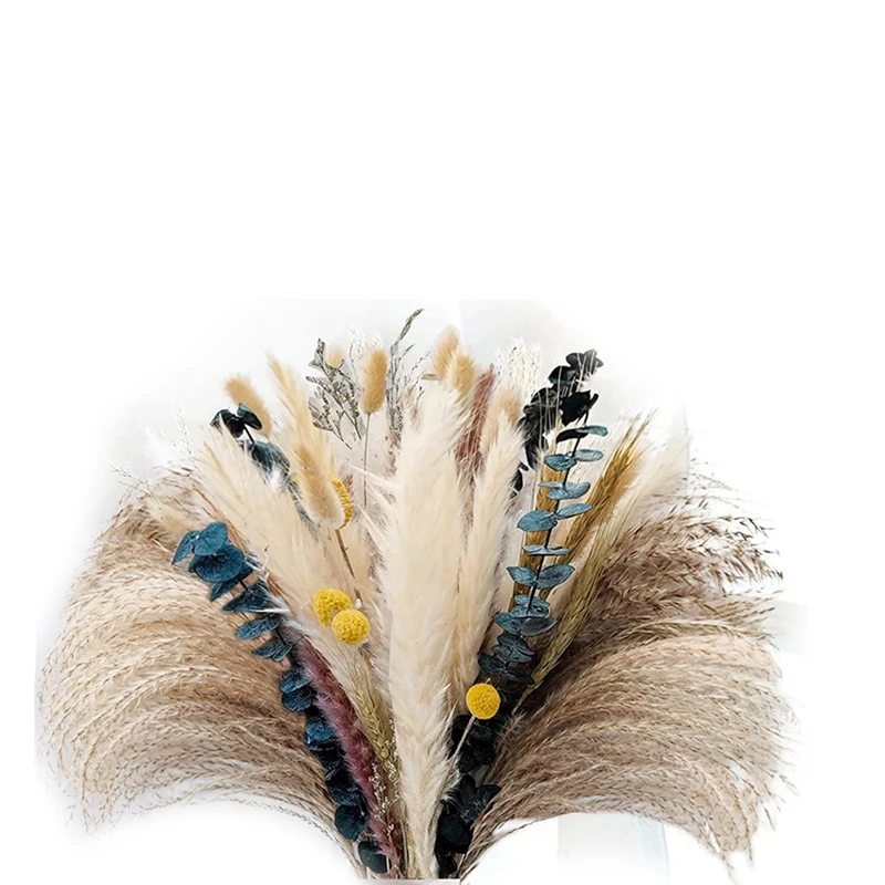 

76 шт. натуральная сушеная пампасная трава, пампасная трава, декор высушенный букет 17 дюймов, эвкалипт, пушистая пампасная трава, белая, мален...