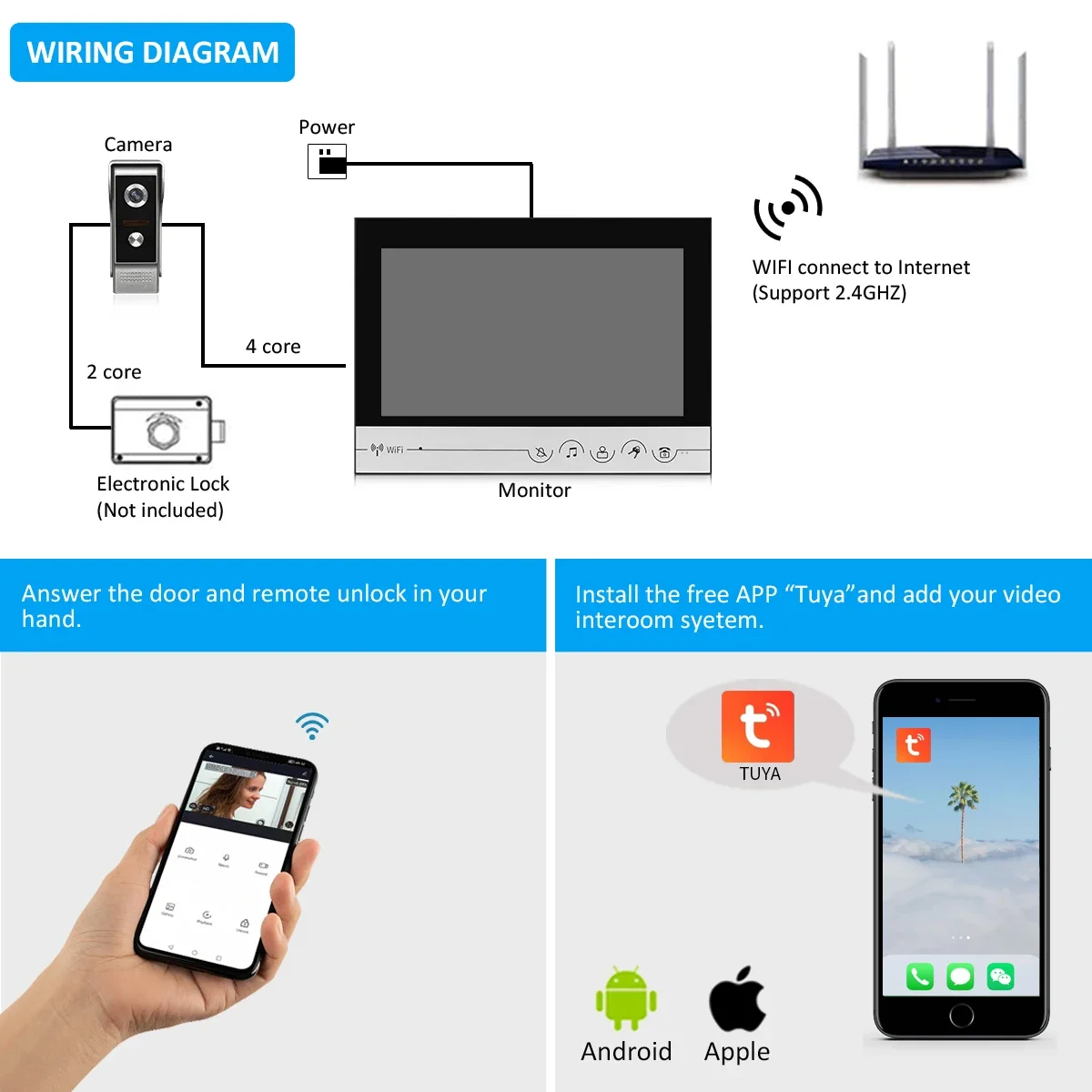 9-дюймовый Wi-Fi дверной звонок камера видеодомофон 4-проводной домофонная система