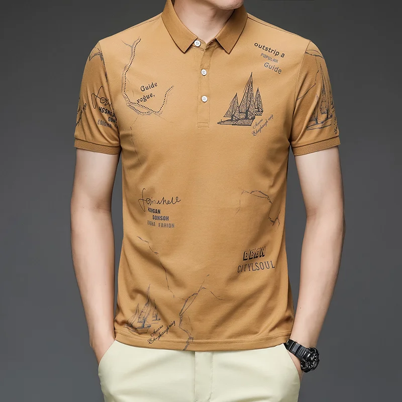 

Summer Golf Men's Polo Shirts Luxury Short Sleeve Allover Printed Casual Male T-shirts Fashion Slim Fit Man Tees 3XL
