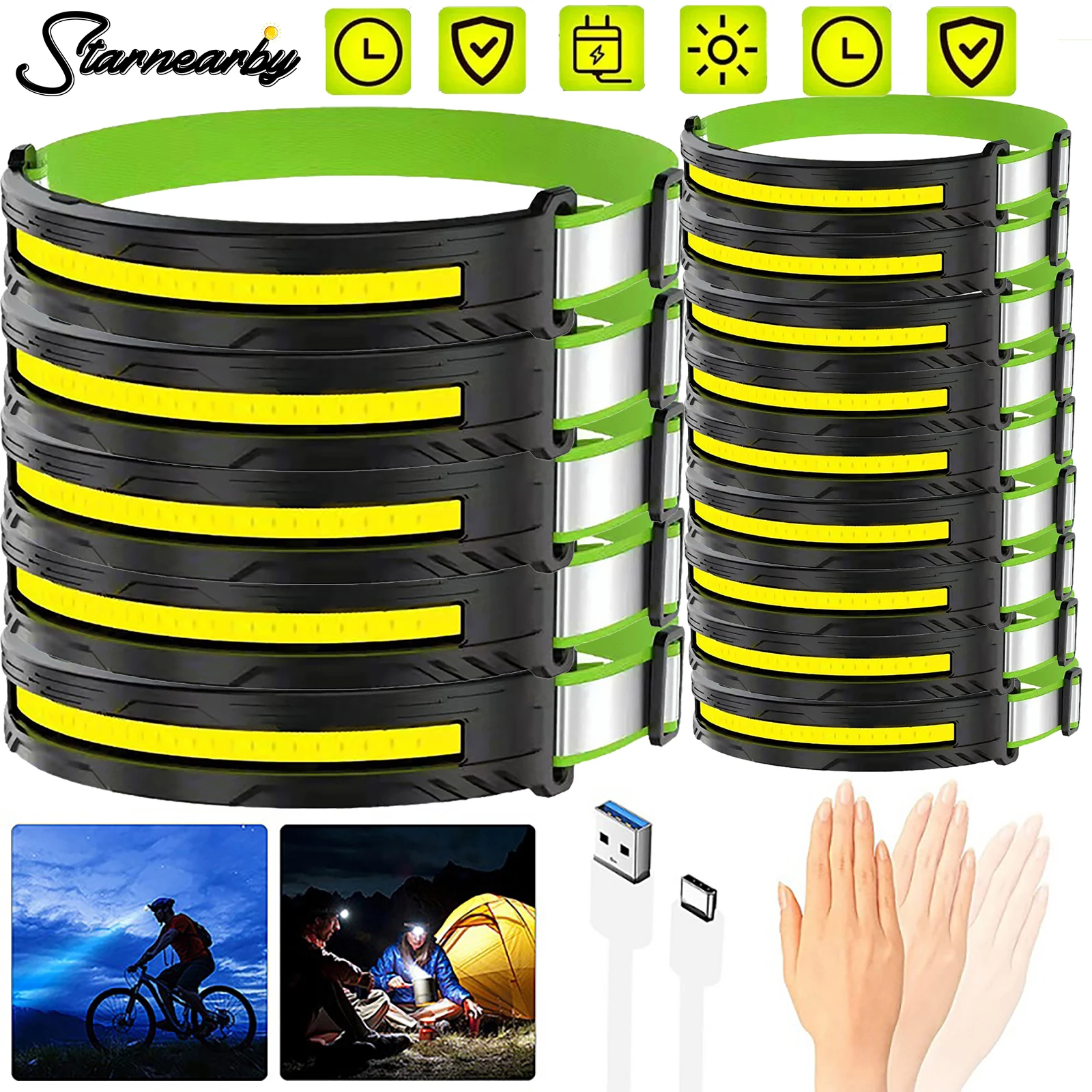 

Портативный светодиодный налобный фонарь, фонарь для кемпинга и рыбалки с зарядкой от USB, уличные аварийные огни, 1-20 шт.