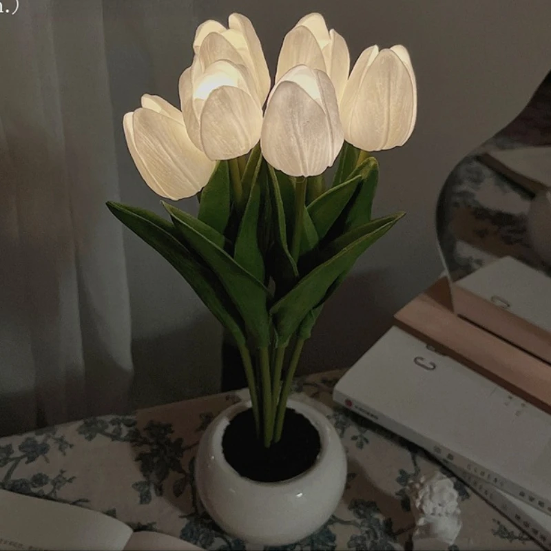 Ins Tulips Artificial Flowers Night Light Interior Decoration Bouquet Lamp Simulation Atmosphere Photography Accessories