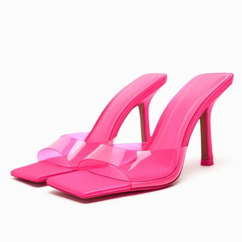 

Женские прозрачные туфли на шпильке TRAF, розовые летние сандалии с ремешком на пятке, модная зеленая женская обувь