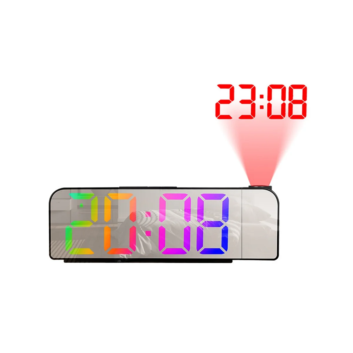 

Проекционный будильник с вращением на 180 °, 12/24 часа, цифровые часы, USB-зарядка, потолочный проектор, будильник (многоцветный F)
