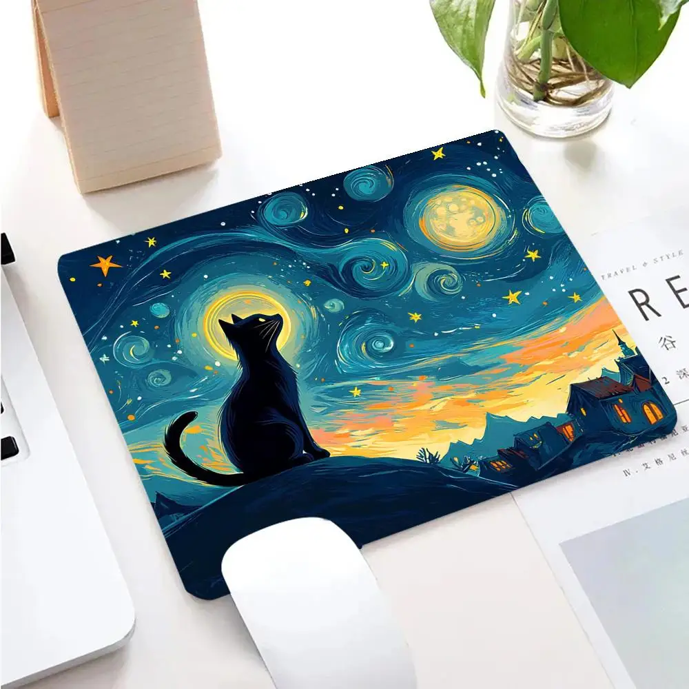 Фото Коврик для мыши Starry Night Cat, игровой настольный коврик, новый квадратный 40*45 см, игровые офисные аксессуары, коврик для мыши, резиновый коврик для ПК, клавиатура, настольные коврики №4