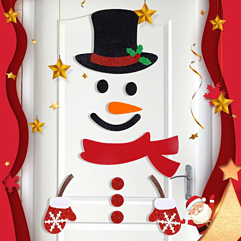 Рождественские наклейки на двери окна нетканые стену в виде снеговика лося