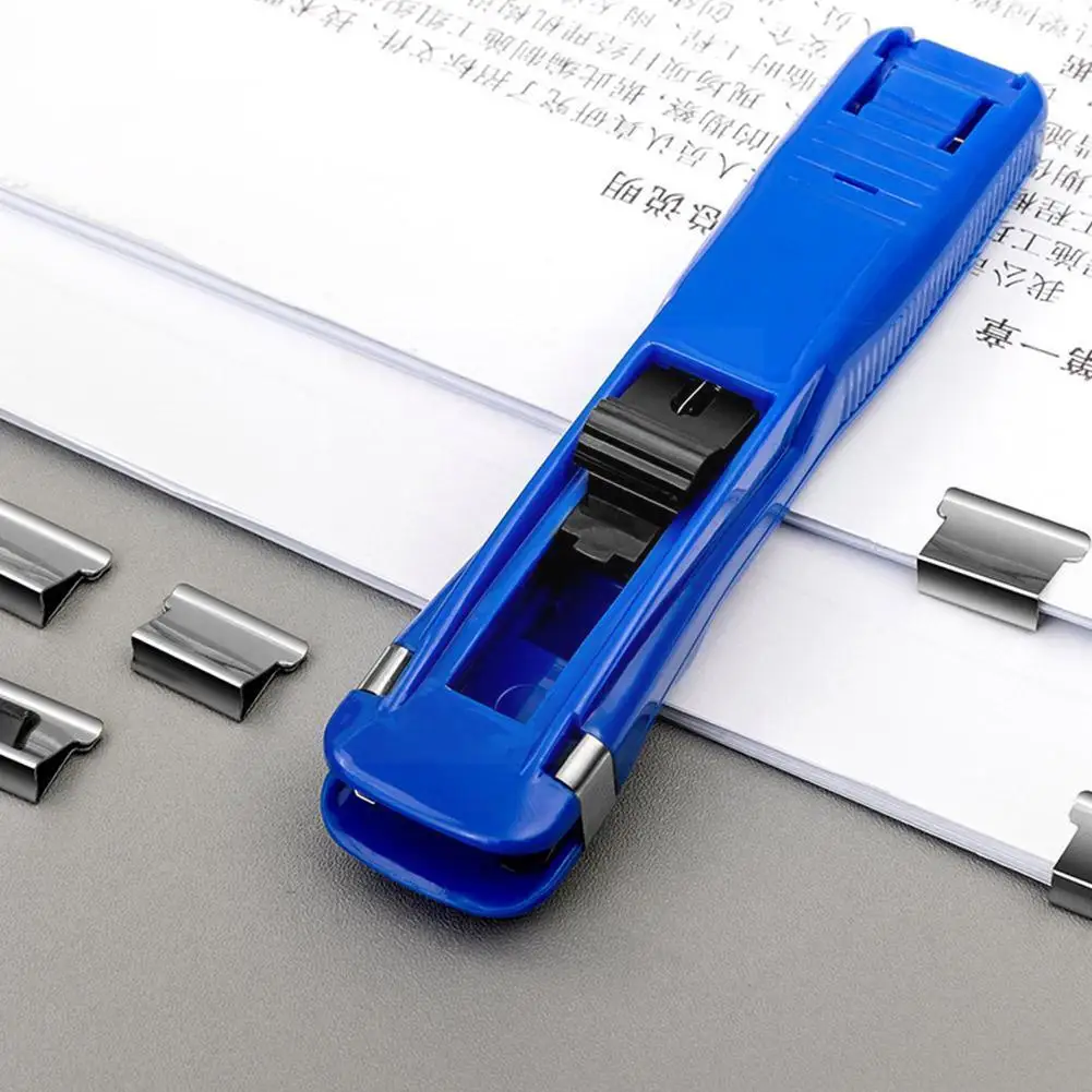 

New Clip Push Stapler Reusable Binding File Paper Clip Folder Set Binder Clamp Staple Office Push School Supplies Remover C H5r1