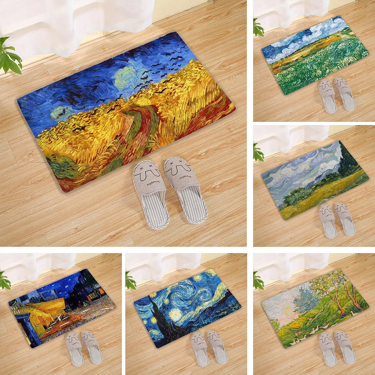 

Oil Painting Scenery Kitchen Bath Entrance Door Mat Hallway Home Decor Doormat Bedroom Anti-Slip Coral Velvet Soft Carpet Rug