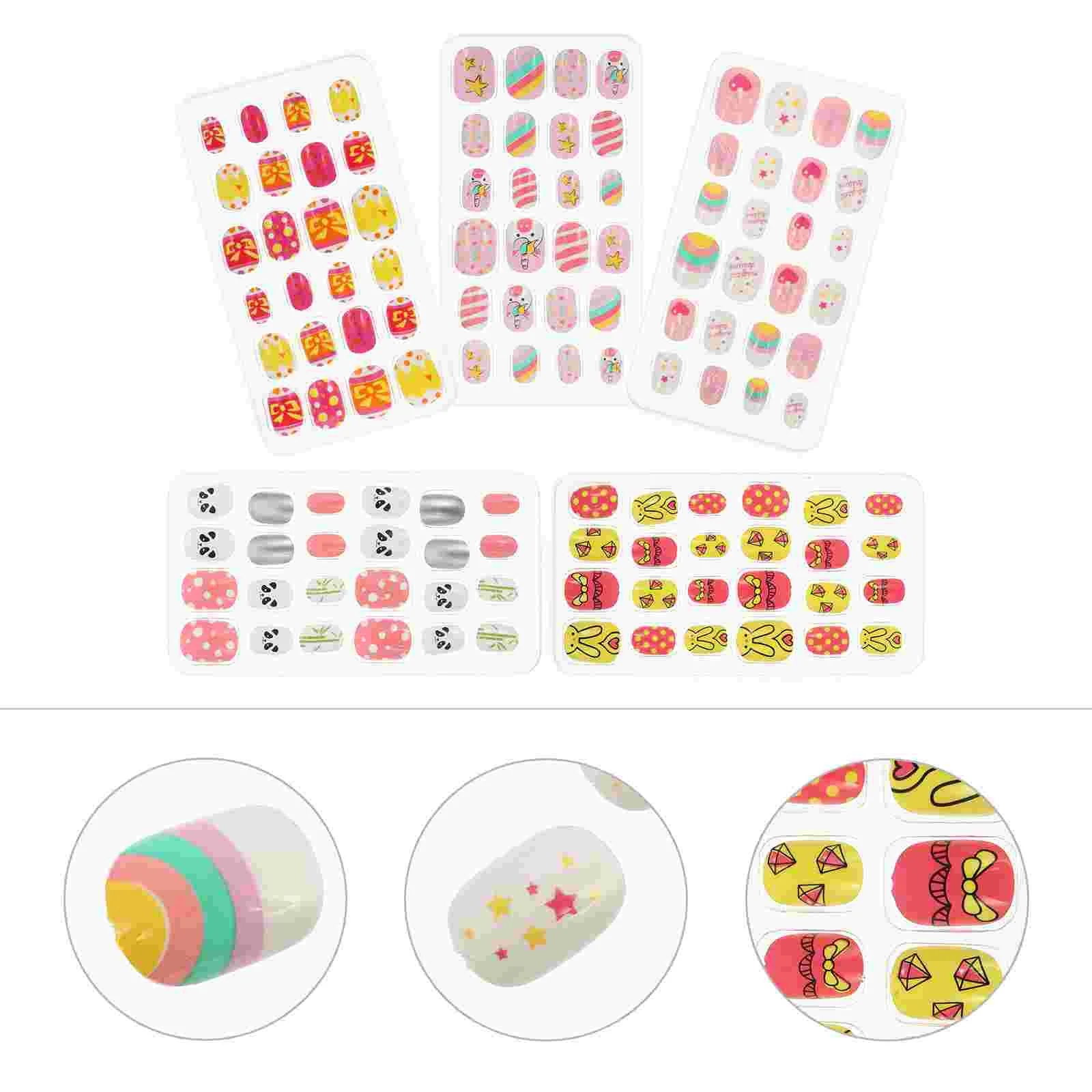 

Children's Nail Stickers Decal Girls False Fake Nails Cartoon Tips Decals