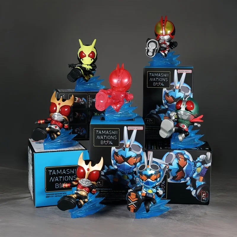 Фото Новая коллекционная фигурка Bandai Kamen Rider в стиле чиби-аниме, загадочная модель Q-версии, идеальное украшение для автомобиля и рабочего стола. №1