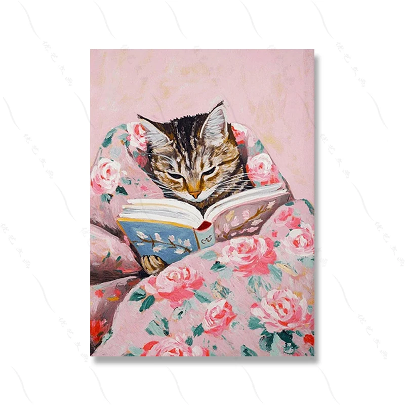 

Художественный постер "Забавный табби-кошка читает книги"