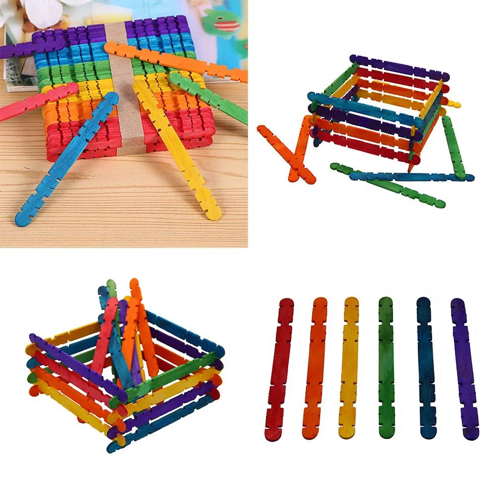 

100 PCS Popsicles Sticks Colored Wood Craft Sticks Manual Wooden Popsicle Sticks Popsicle Craft Sticks Bamboo DIY Wood Sticks