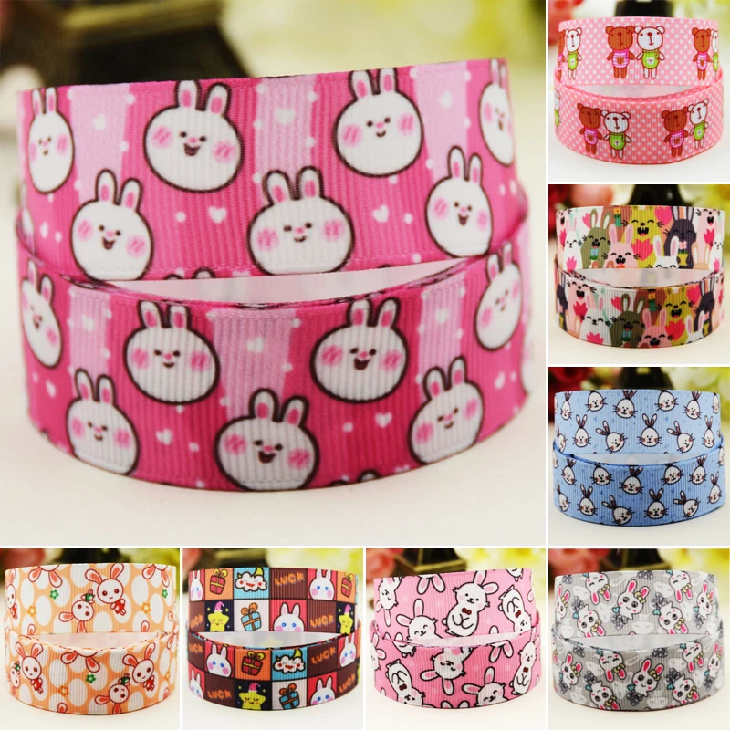 

22mm 25mm 38mm 75mm Rabbit cartoon printed Grosgrain Ribbon party decoration 10 Yards satin ribbons