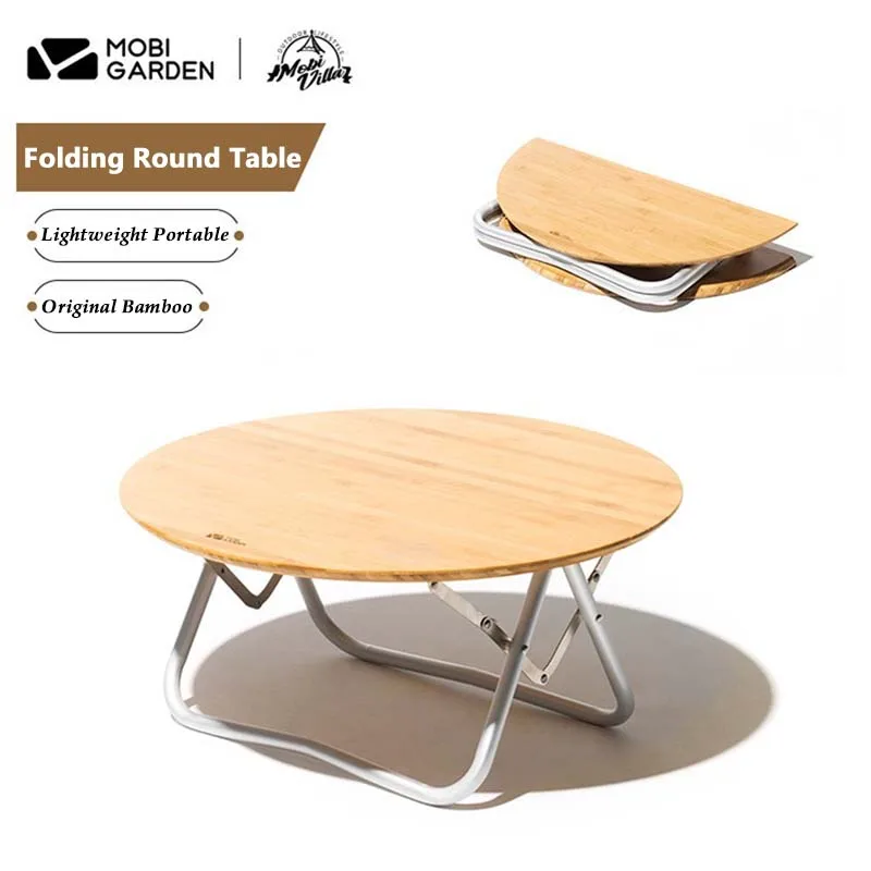 

MOBI GARDEN New Travel Table Folding Table Bamboo Round Portable Outdoor Camping Picnic Self-Driving Tour Beach Desk Tea