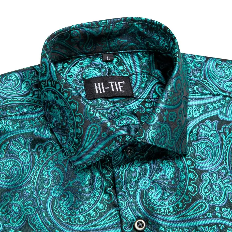 Hi-Tie Luxury Woven Silk Mens Shirts Short Sleeve Slim Fit Purple Red Gold Blue Black Grey Shirt For Men Summer Beach Business
