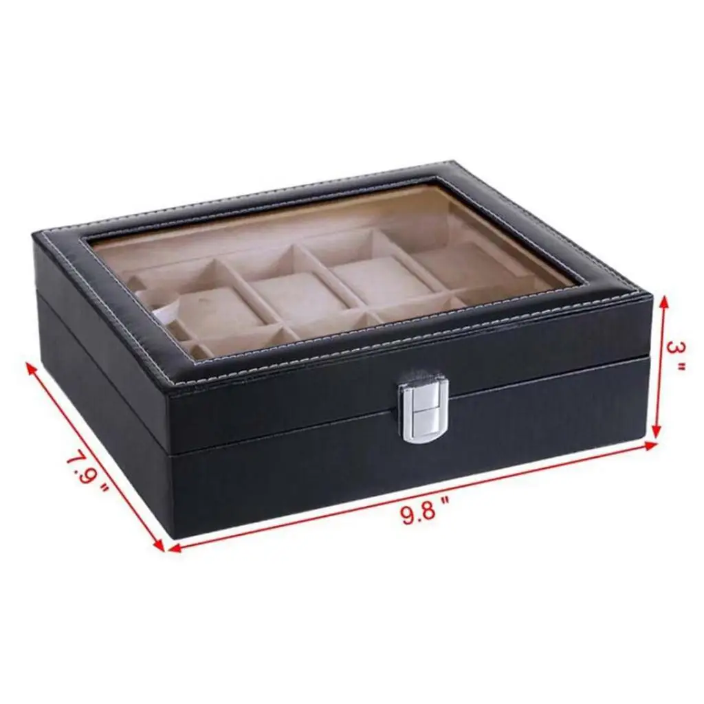 10 Slot PU Leather Watch Box Glass Top Watches Display Case Holder Multifunction Organizer Storage Strap Jewelry Boxes |