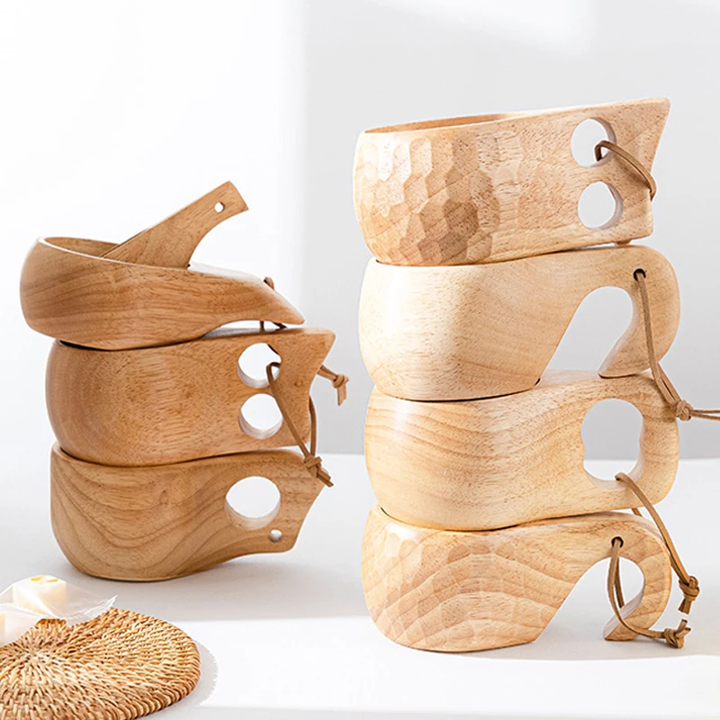 

200/350ml Outdoor Wooden Cup Kuksa Camping Mug Coffee Milk Tea Cups Mugs Acacia Oak Drinkware Bushcraft Artifact Camp Tableware