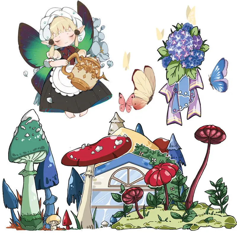 

Fairytale world grassland cloud mushroom manor green plant butterfly girl PETwashi tape stickers hand account diary decoration