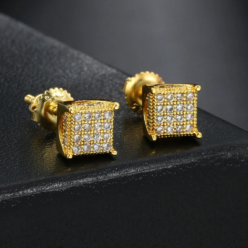 em 5 mm Kwadratowe kolczyki sztyfty dla kobiet Mężczyźni Minimalistyczna mikro inkrustowana cyrkonia Błyszczący złoty kolor Hiphop Mała