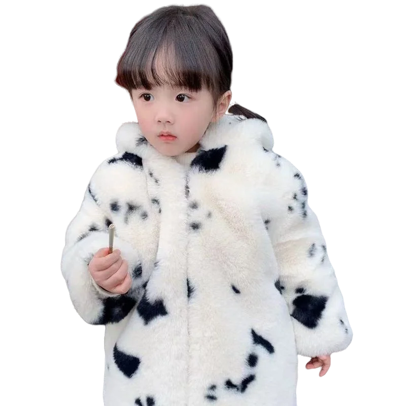 

Korea Autumn Winter New Fashion Coat Cow Printing Loose Full Sleeve Jacket Vintage Toddler Children Flannel Warm Cotton Clothes