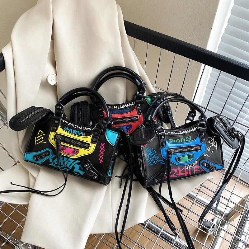 Small Female Japanese Graffiti Motorcycle Ins Fashion Small Square Niche Portable Messenger Bag