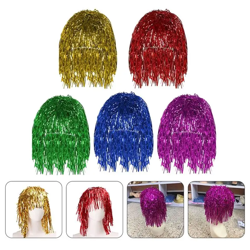 5pcs Metallic Funny Cosplay Wigs Tinsel For Girl Headdress Fake Hair Cosplay Wigs Halloween Decoration 2023