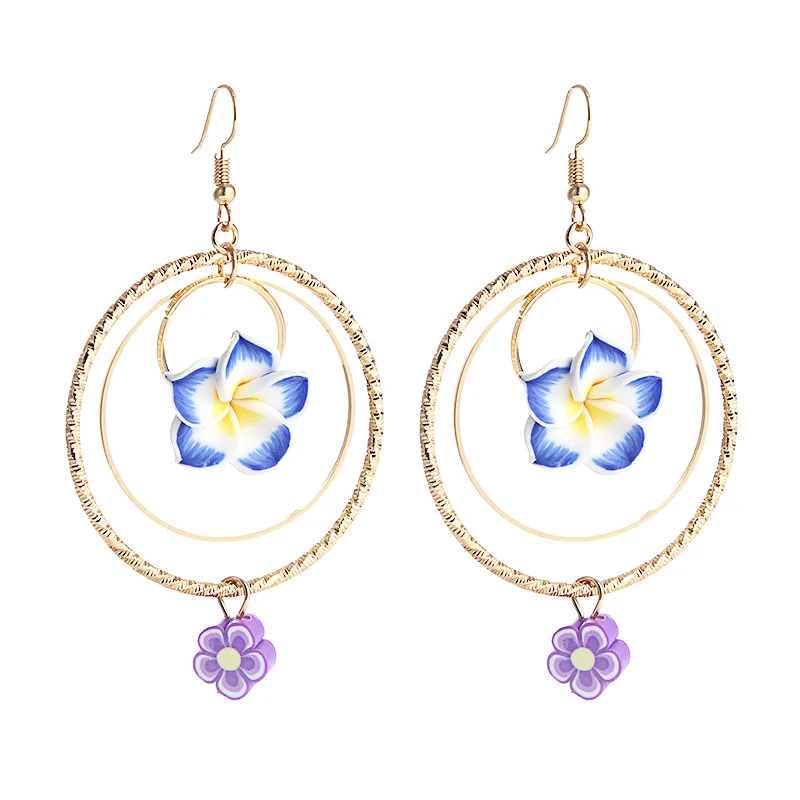 

Fashion Simple Women's Hoop Dangle Earrings Boho Sweet Flower Temperament Gold Color Statement Hanging Earrings Party Jewelry