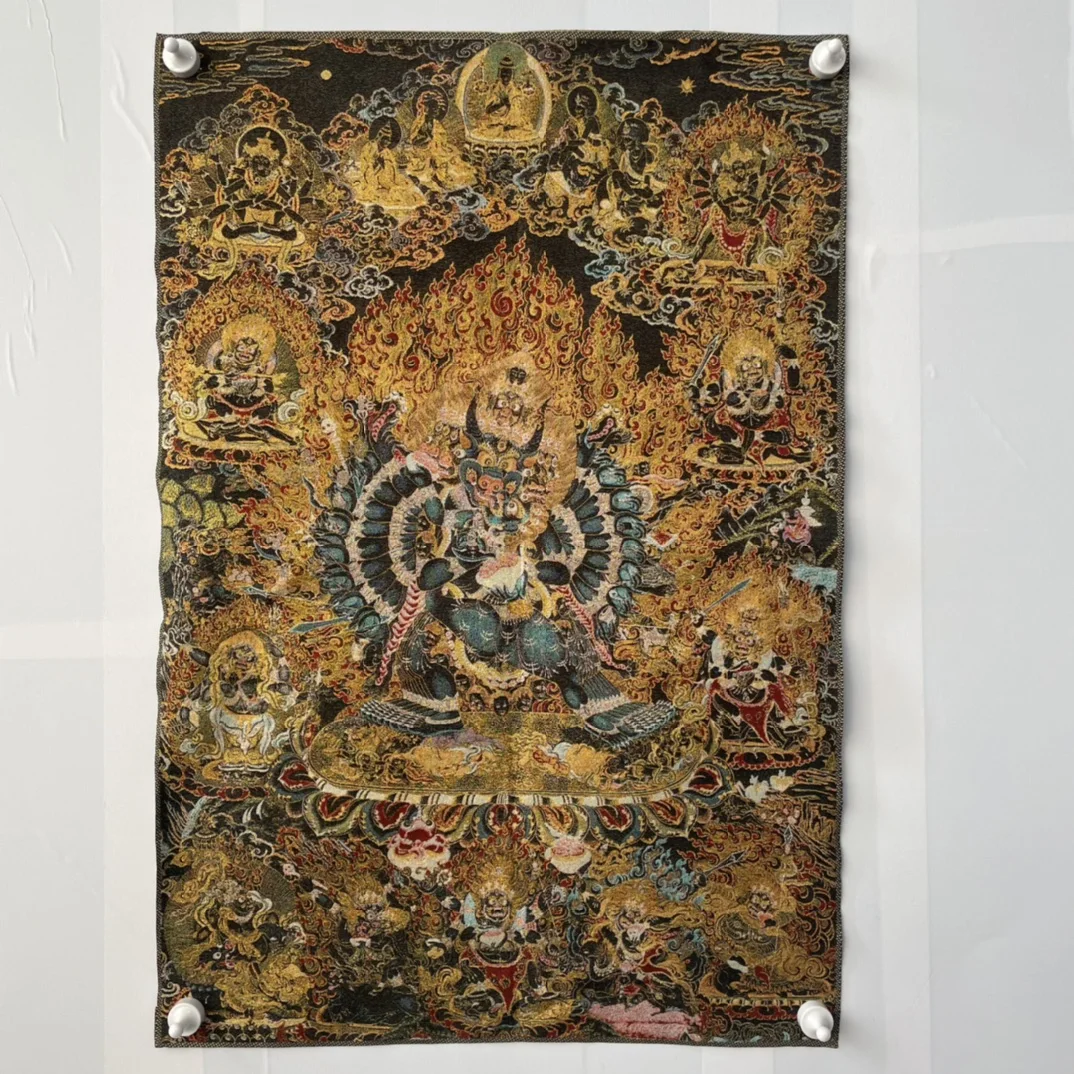 

35" Thangka embroidery Tibetan Buddhism silk brocade Yamāntaka Happy Buddha Yab-Yum thangka hanging screen worship buddha