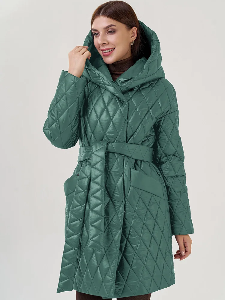 Fashion Thick Warm Black Hooded Long Parkas with Belt 2022 Winter Women's Casual High Quality Army Green Coat Ladies Outwear