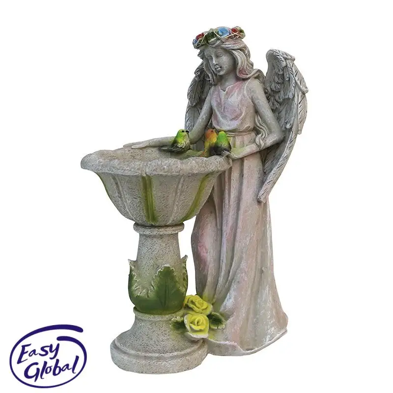 

Solar Angel Sculpture Large Statue in Garden Vintage Feeding Birds Angel Girl Figurine Lamp Yard Balcony Garden Home Decor