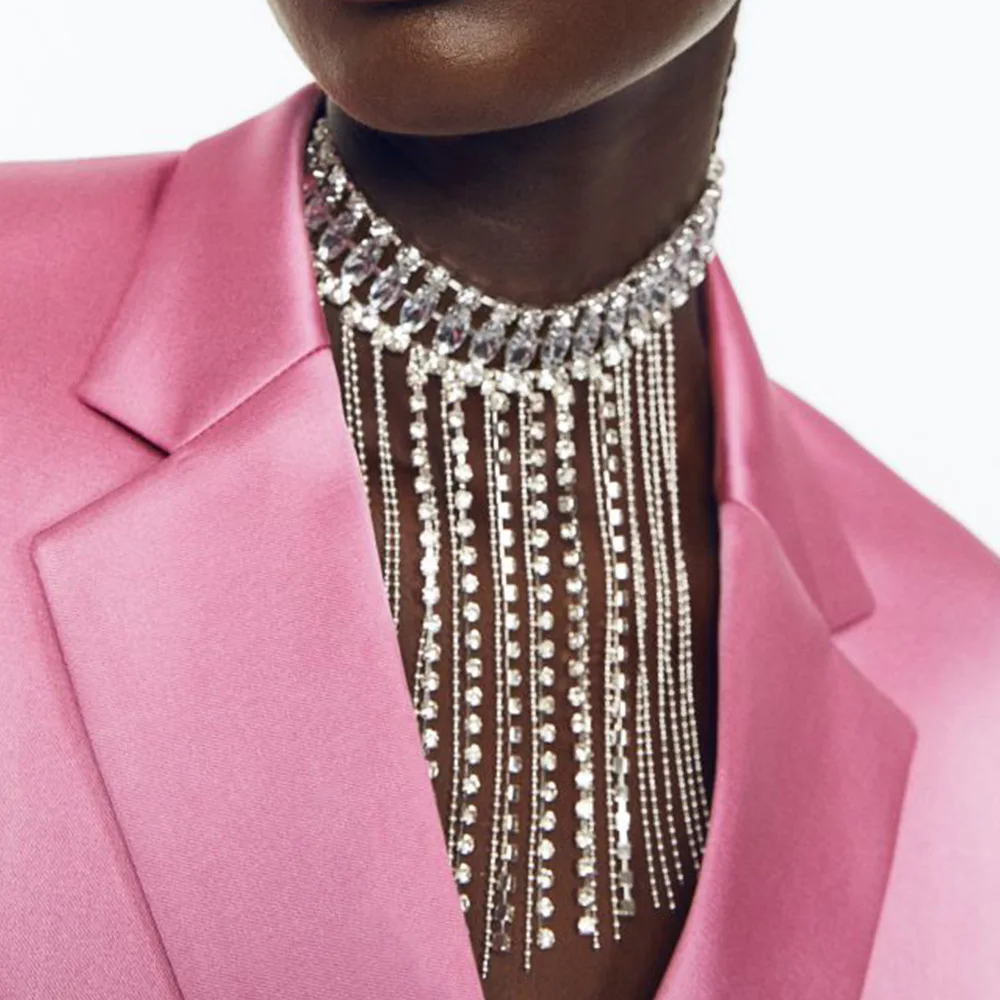 

2023 Rich Crystal Fringed Necklace Short Rhinestone Necklace