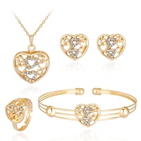 delicate alloy diamond open heart necklace and earrings set of four bridal weddings party casual jewelry set gifts
