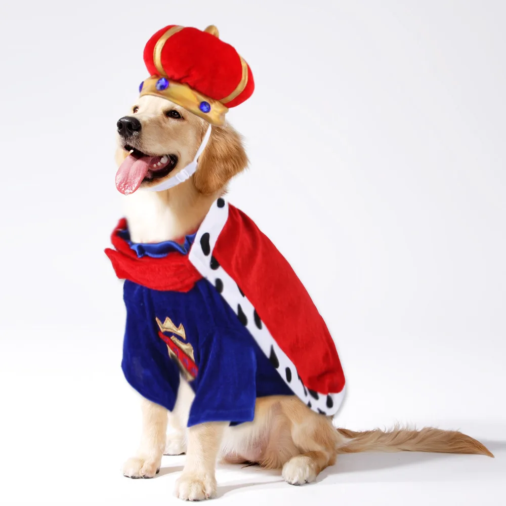 

Dog King Cloak Costume with Crown Cap Pet Suit Prince Autumn Winter Apparel Cat Hoodies Puupy Clothes French Bulldog Chihuahua
