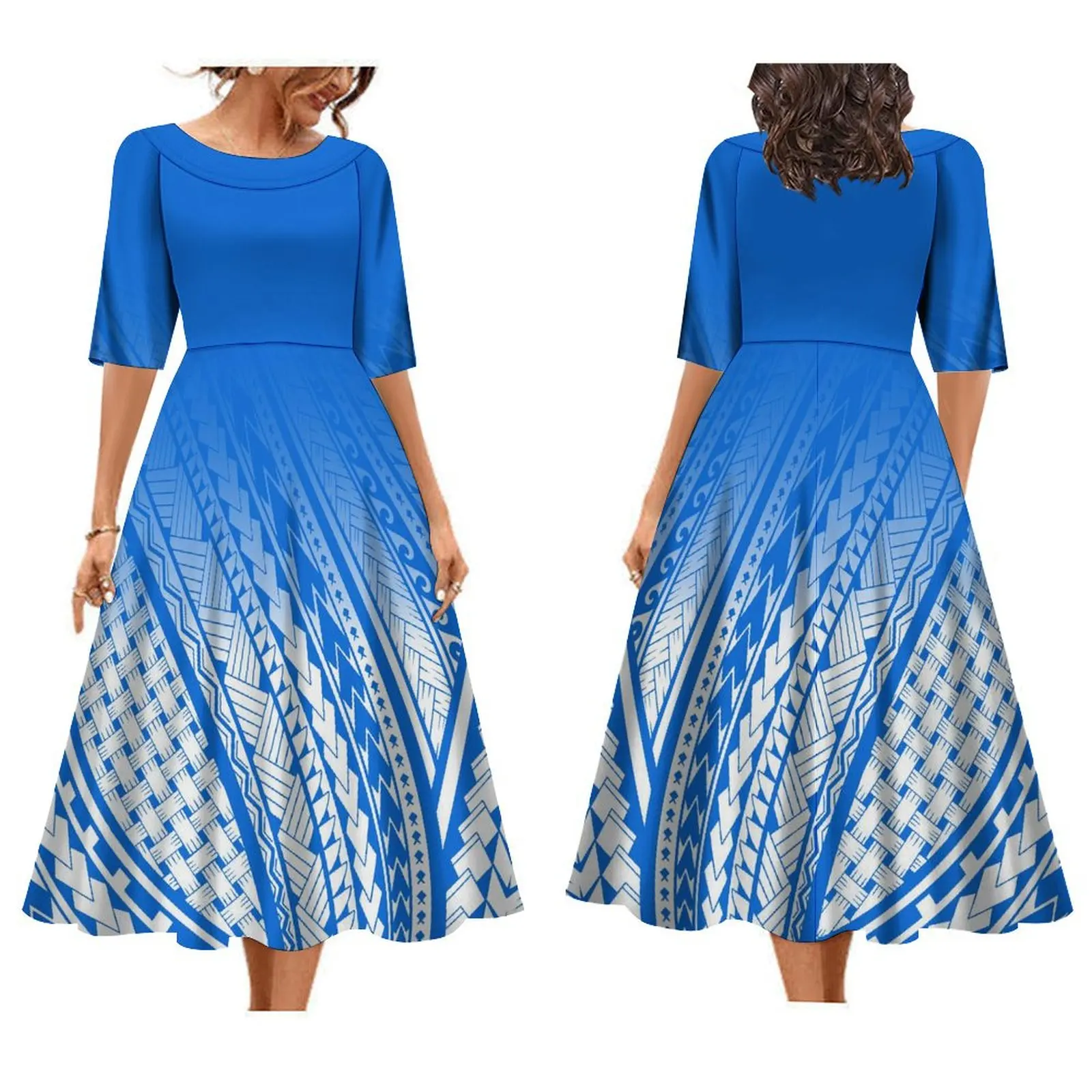 Женское полинезийское Летнее Длинное платье с коротким рукавом и круглым