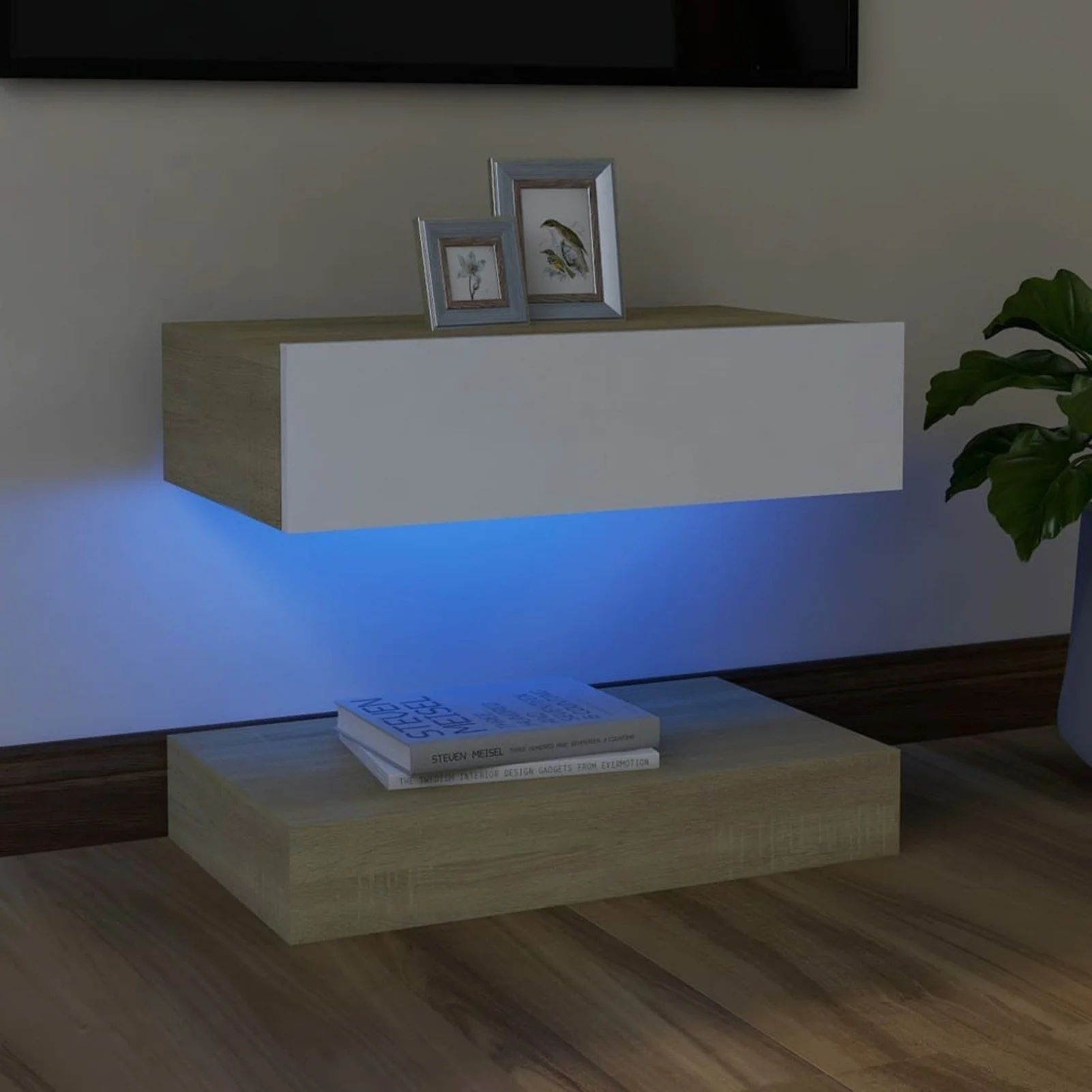 

TV Cabinet with LED Lights White and Sonoma Oak 23.6"x13.8"