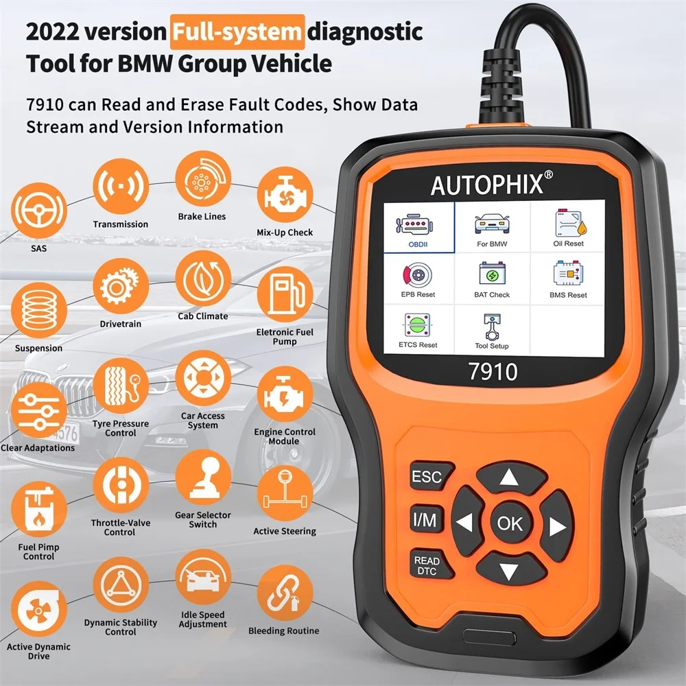 Диагностический инструмент Autophix 7910 OBD2 для BMW TPMS Сброс аккумулятора масляной