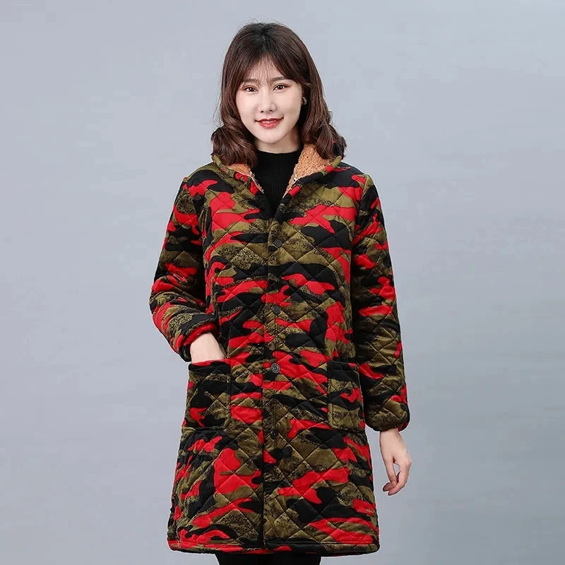 Parkas Women Plus Velvet Thick Middle-aged Elderly Mother Wear Long Padded Coat Female Large Size Hooded Warm Down Cotton Jacket